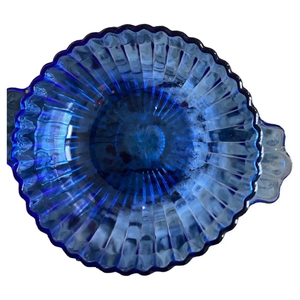Vintage - Set of 2 Small Blue Glass Modern Design Bowls with Ridge Design